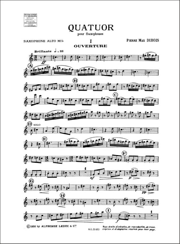 Dubois: Saxophone Quartet – Ficks Music