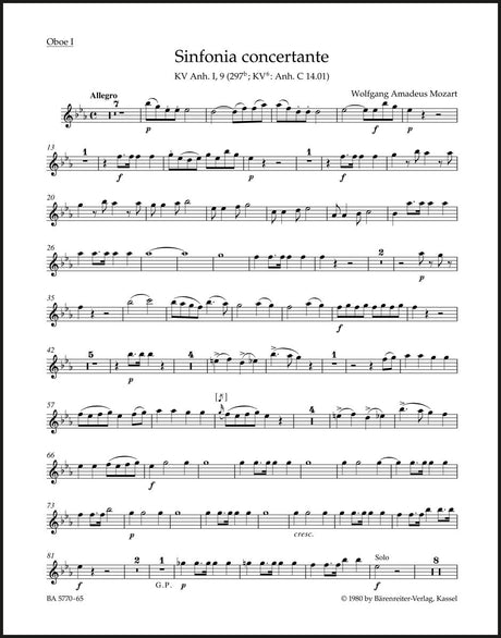 Mozart: Sinfonia concertante for Oboe, Clarinet, Horn, Bassoon and Orchestra in E-flat Major K. Anh. I,9 (297b)