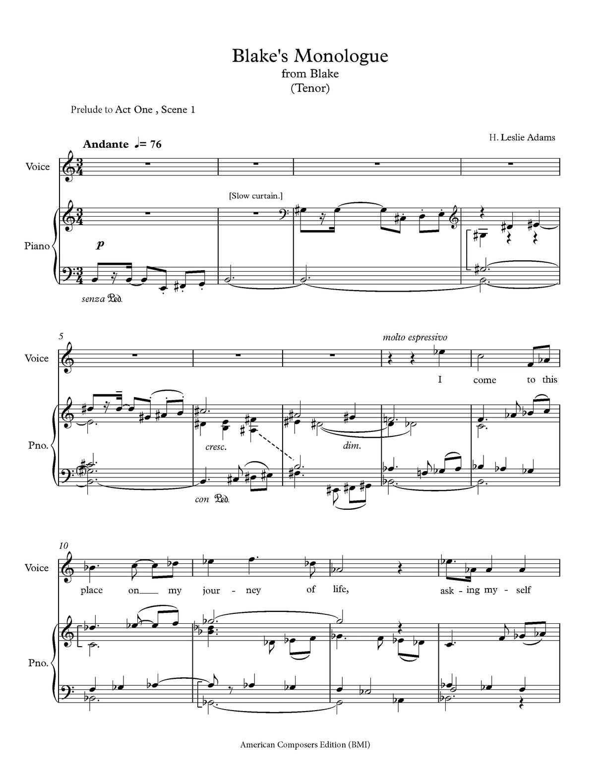 H.L. Adams: I Come to This Place (Blake's Monologue)