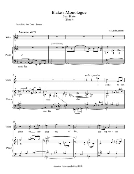 H.L. Adams: I Come to This Place (Blake's Monologue)
