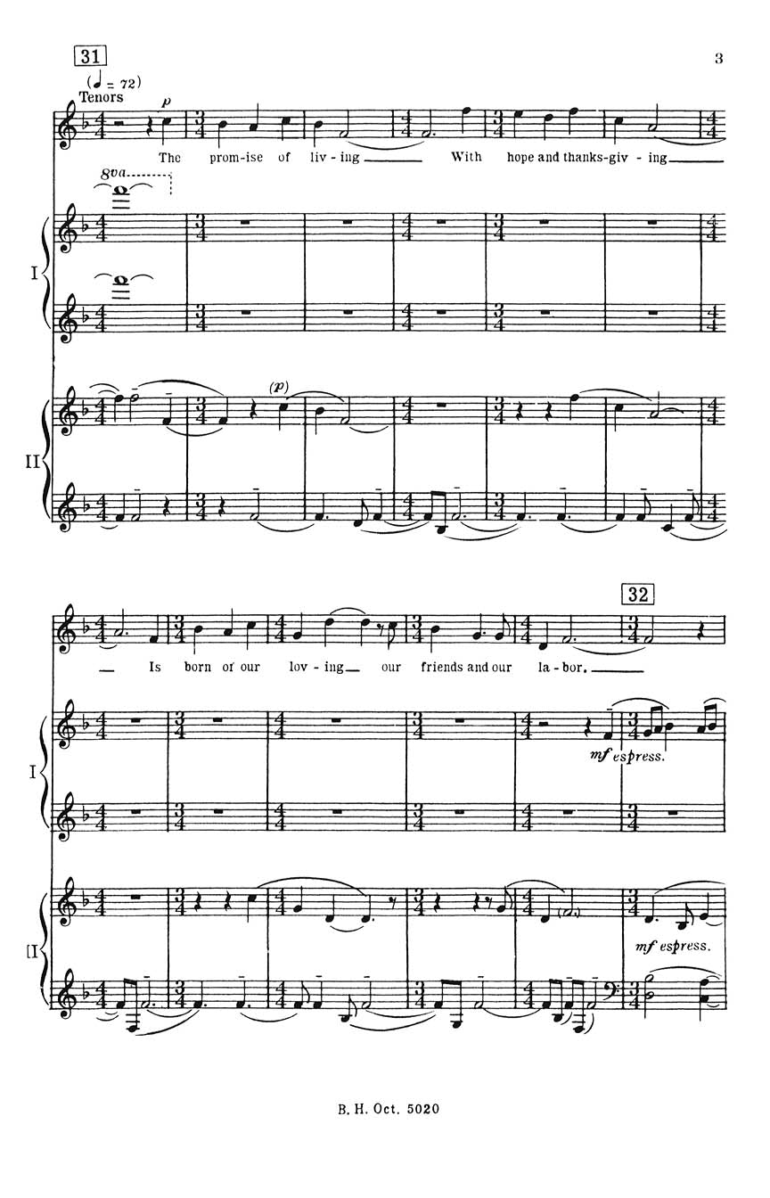 Copland: The Promise of Living (arr. for SATBB Choir and Piano, 4 Hands)