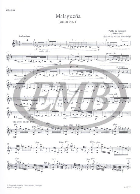 Sarasate: Spanish Dances - Volume 1 (Malagueña, Op. 21, No. 1)