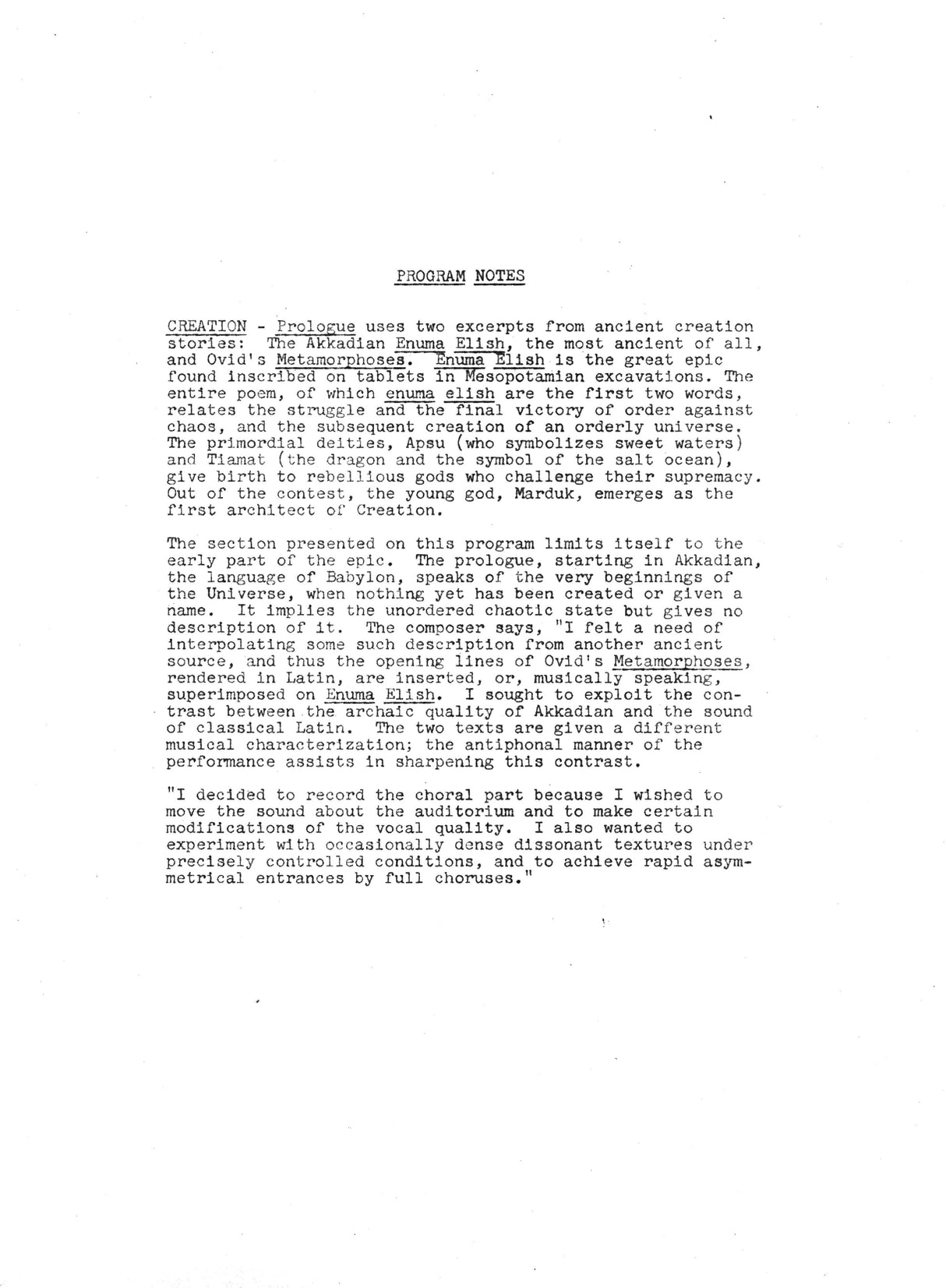 Ussachevsky: Creation - Prologue