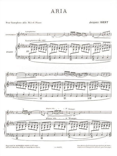 Ibert: Aria (arr. for alto sax & piano)