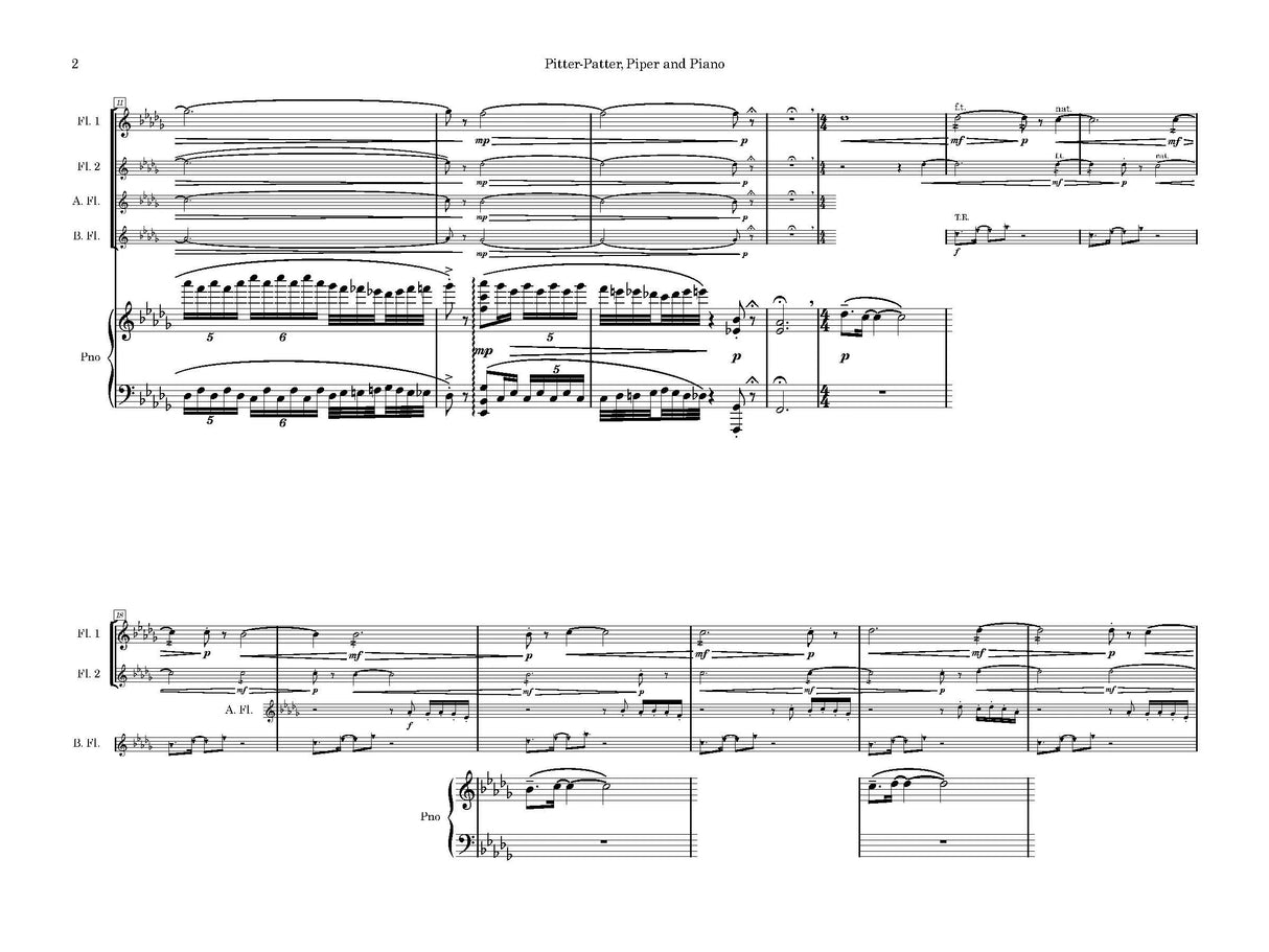 Dangerfield: Pitter-Patter, Piper and Piano (Version for Flute Quartet & Piano)