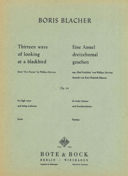Blacher: 13 Ways of Looking at a Blackbird, Op. 54