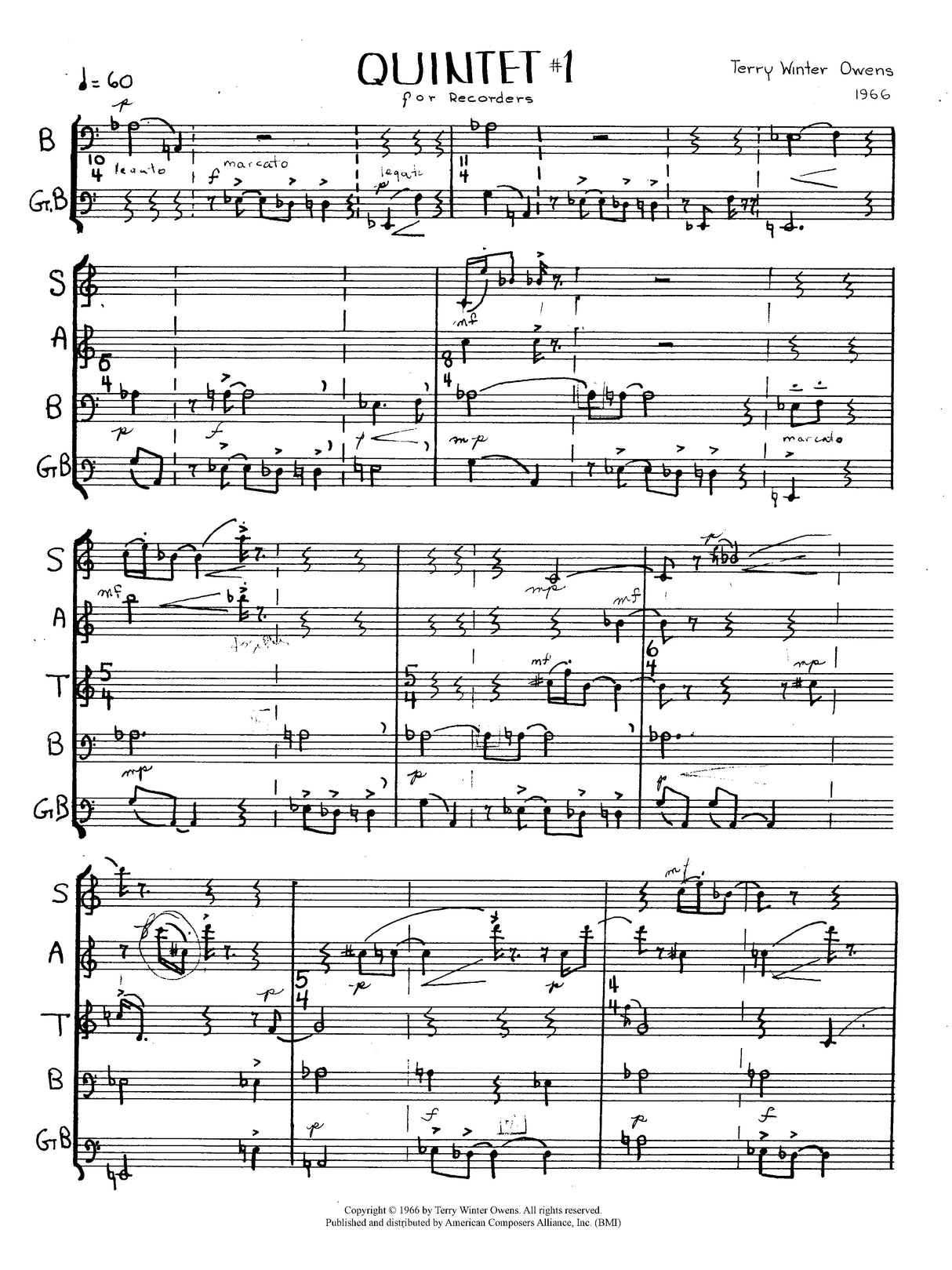 T.W. Owens: Recorder Quintet No. 1