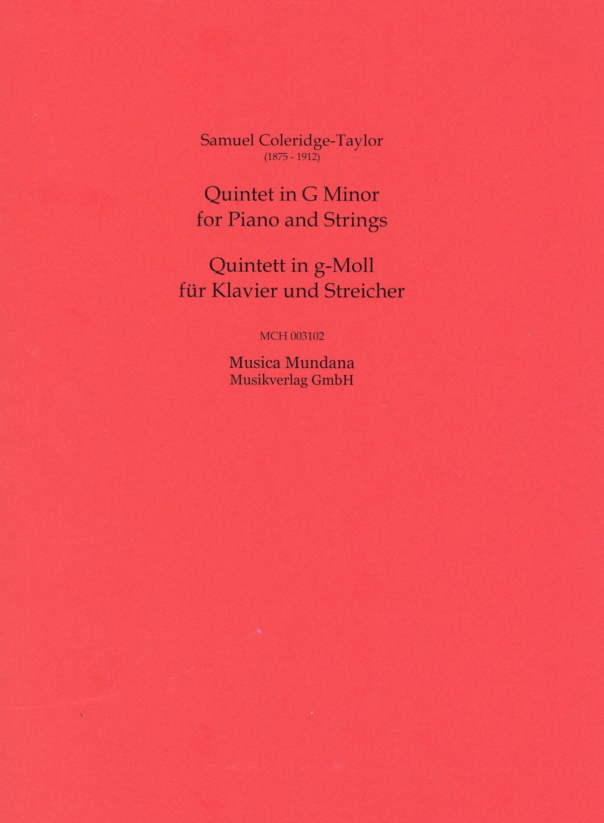 Coleridge-Taylor: Piano Quintet in G Minor, Op. 1