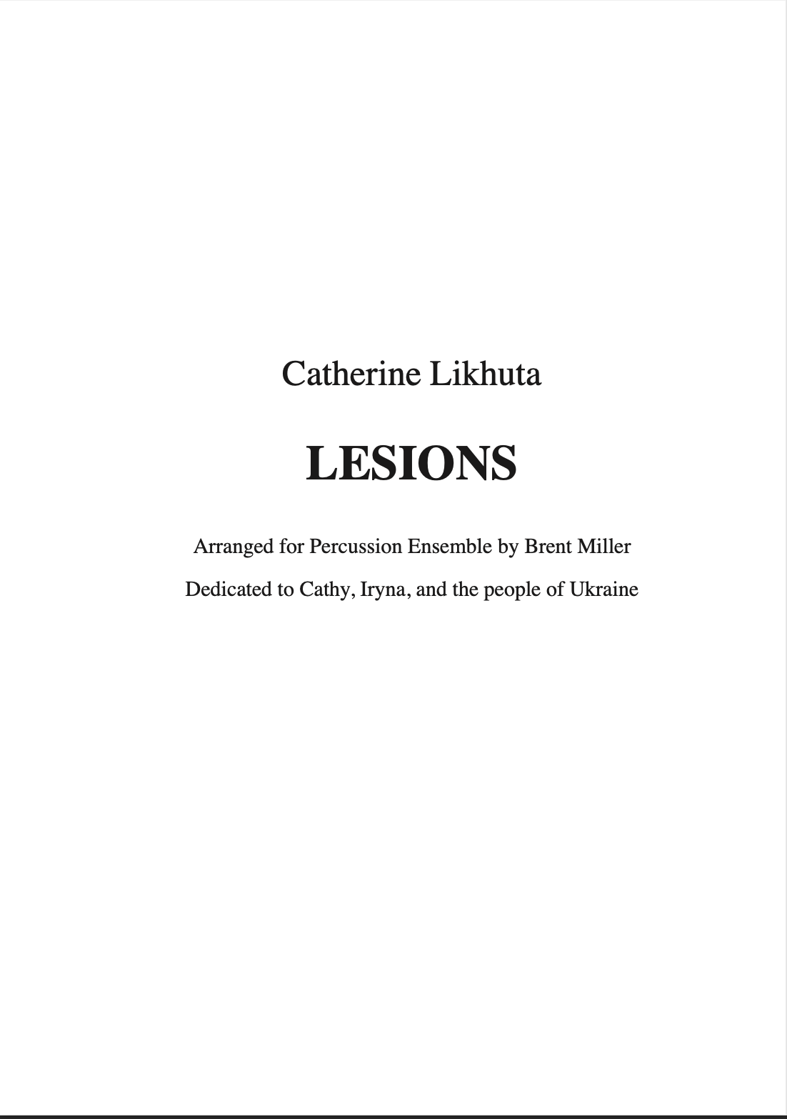 Likhuta: Lesions (arr. for percussion ensemble)