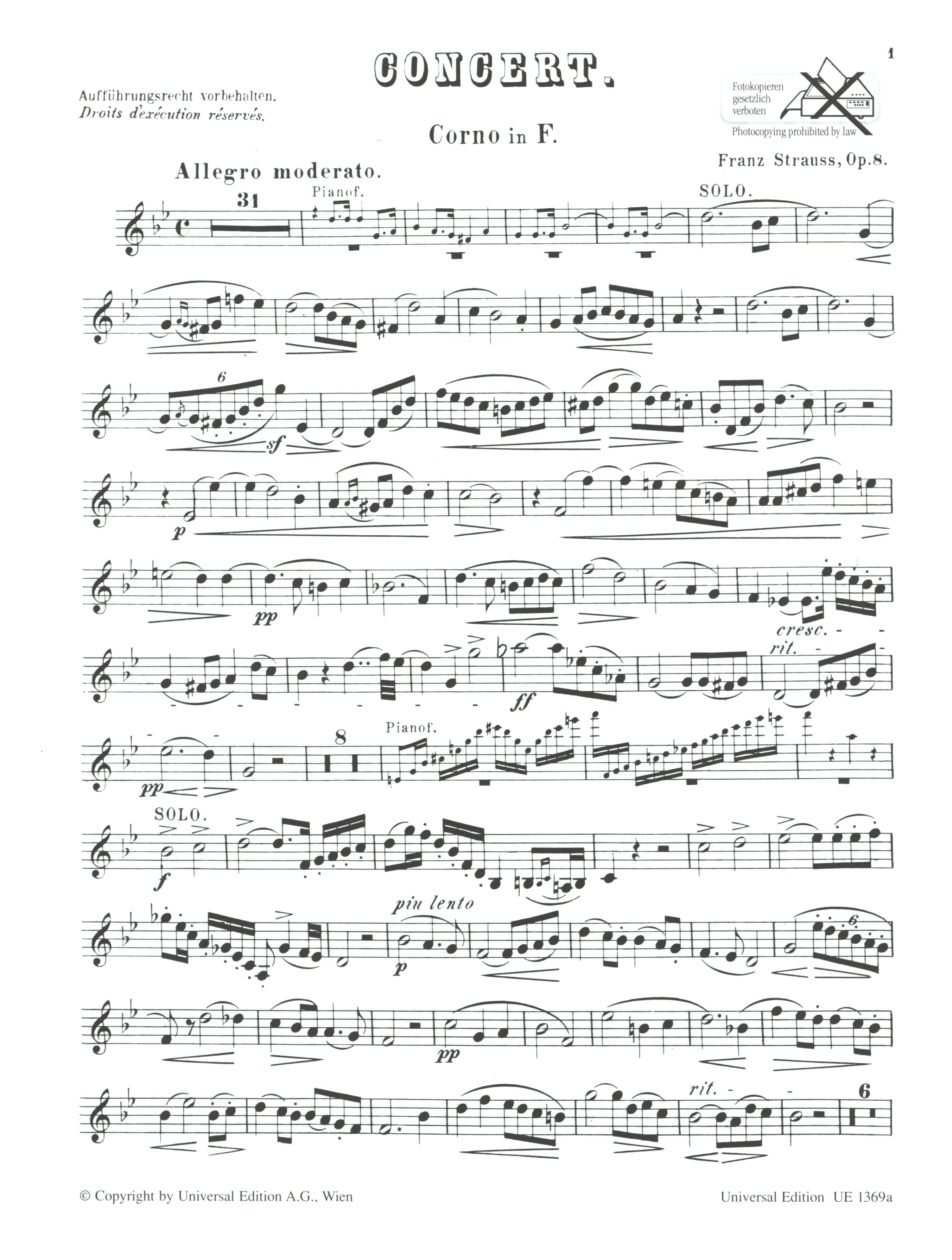 F. Strauss: Horn Concerto No. 1 in C Minor, Op. 8 – Ficks Music