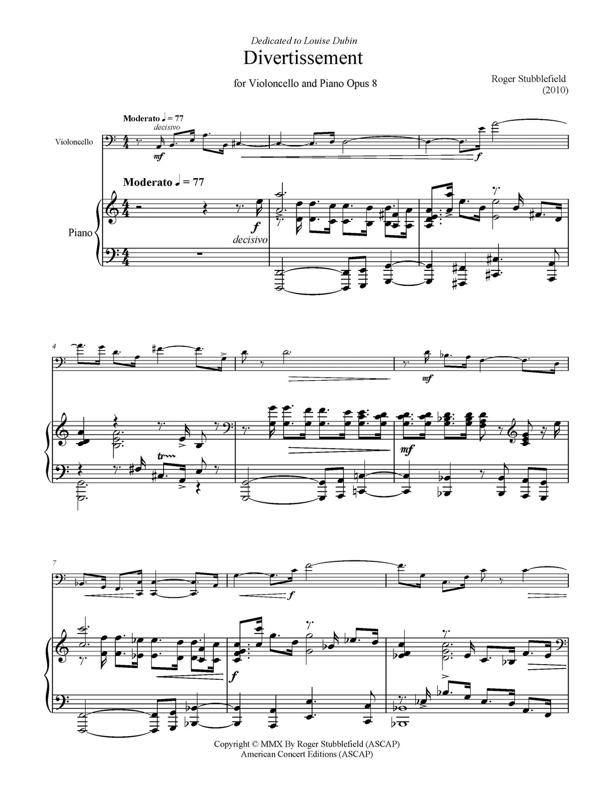 Stubblefield: Divertissement for Cello and Piano, Op. 8