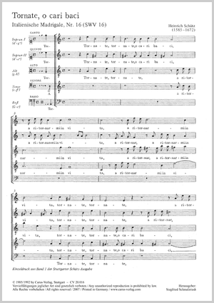 Schütz: Tornate, o cari baci (Come back, o dear kisses), SWV 16