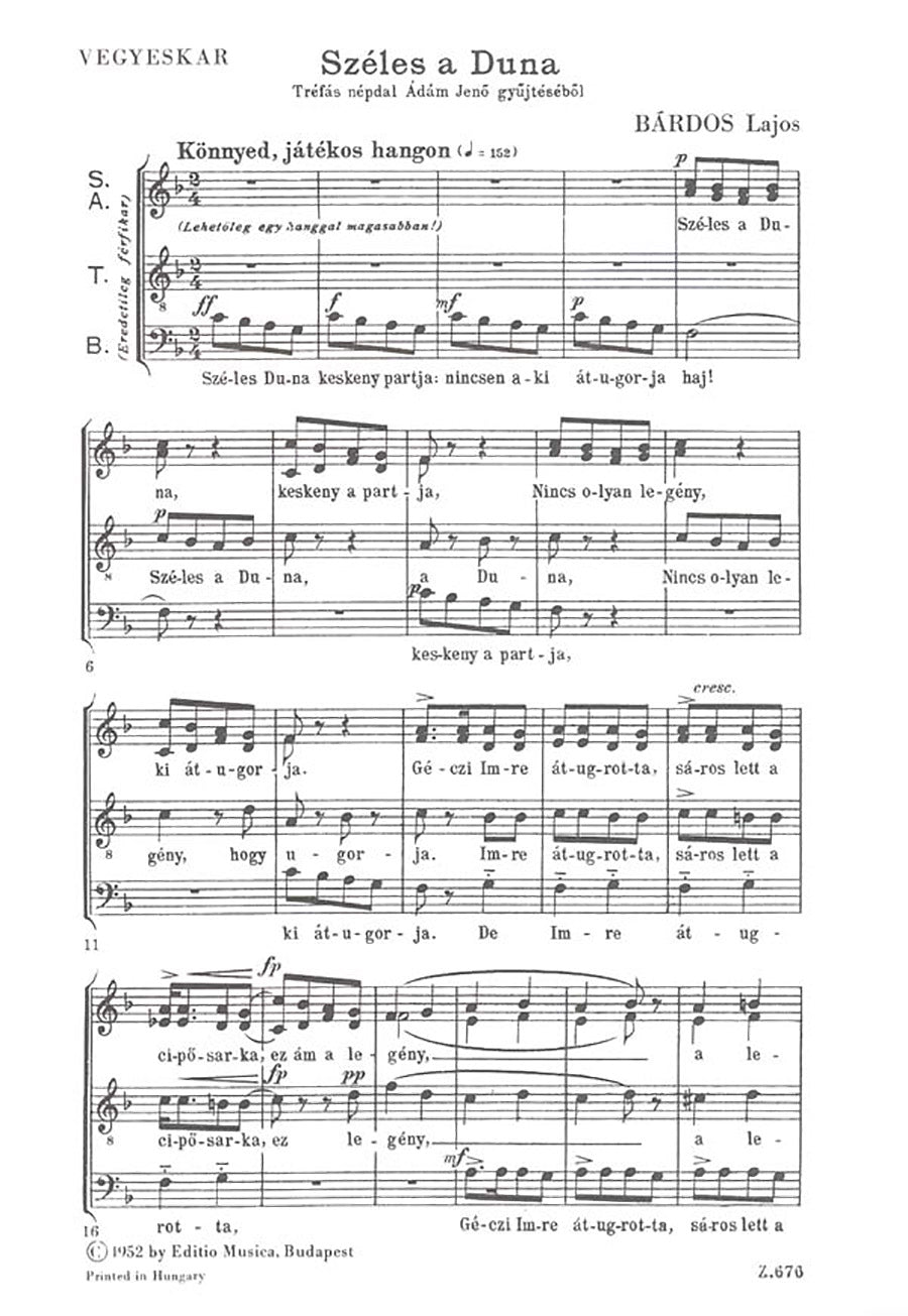 Bárdos: Széles a Duna (Version for Mixed Choir)