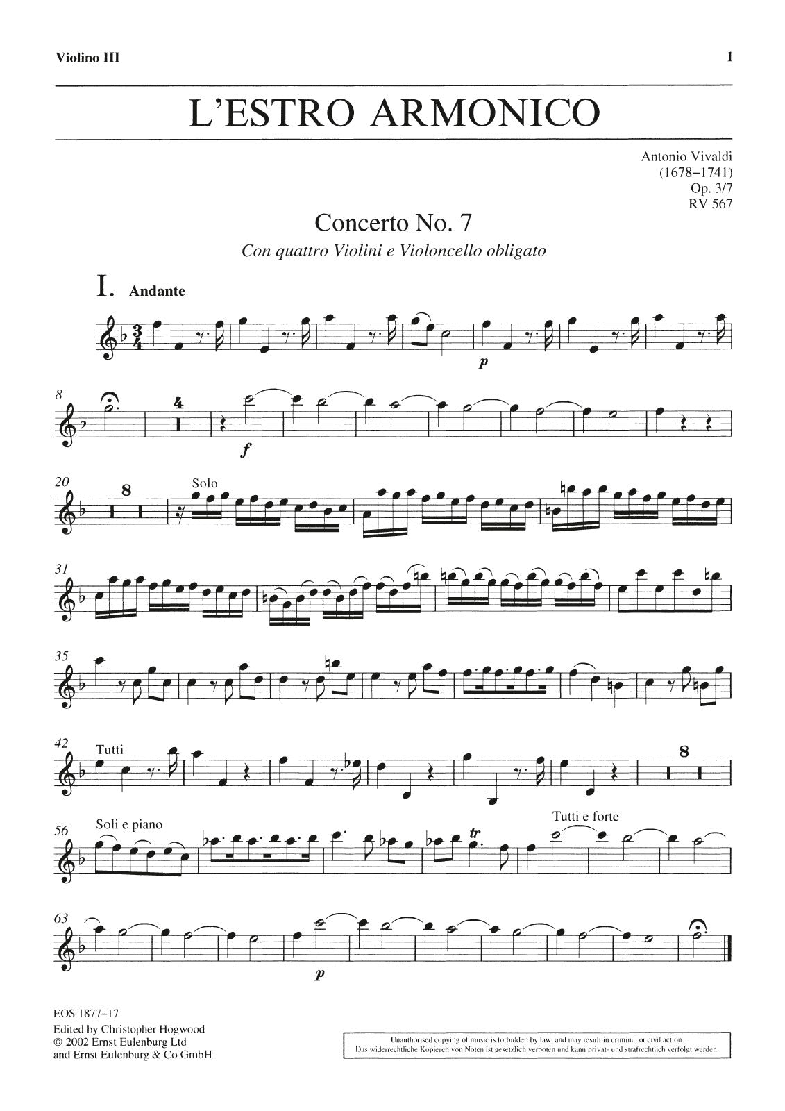 Vivaldi: L'Estro armonico, RV 567, Op. 3, No. 7