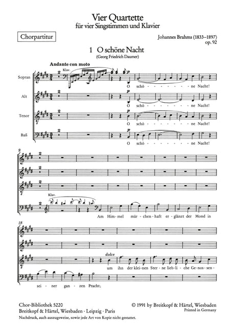 Brahms: 4 Quartets, Op. 92