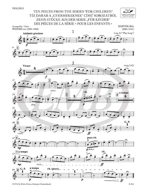 Bartók: Ten Pieces from the Series 'For Children' (arr. for string ensemble)