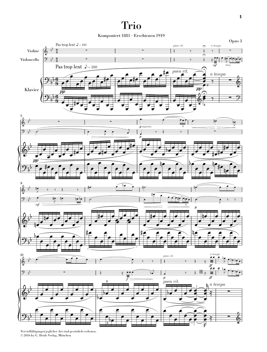 Chausson: Piano Trio in G Minor, Op. 3 – Ficks Music