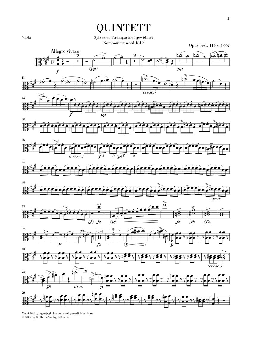 Schubert: Quintet in A Major ("Trout"), Op. posth. 114, D 667