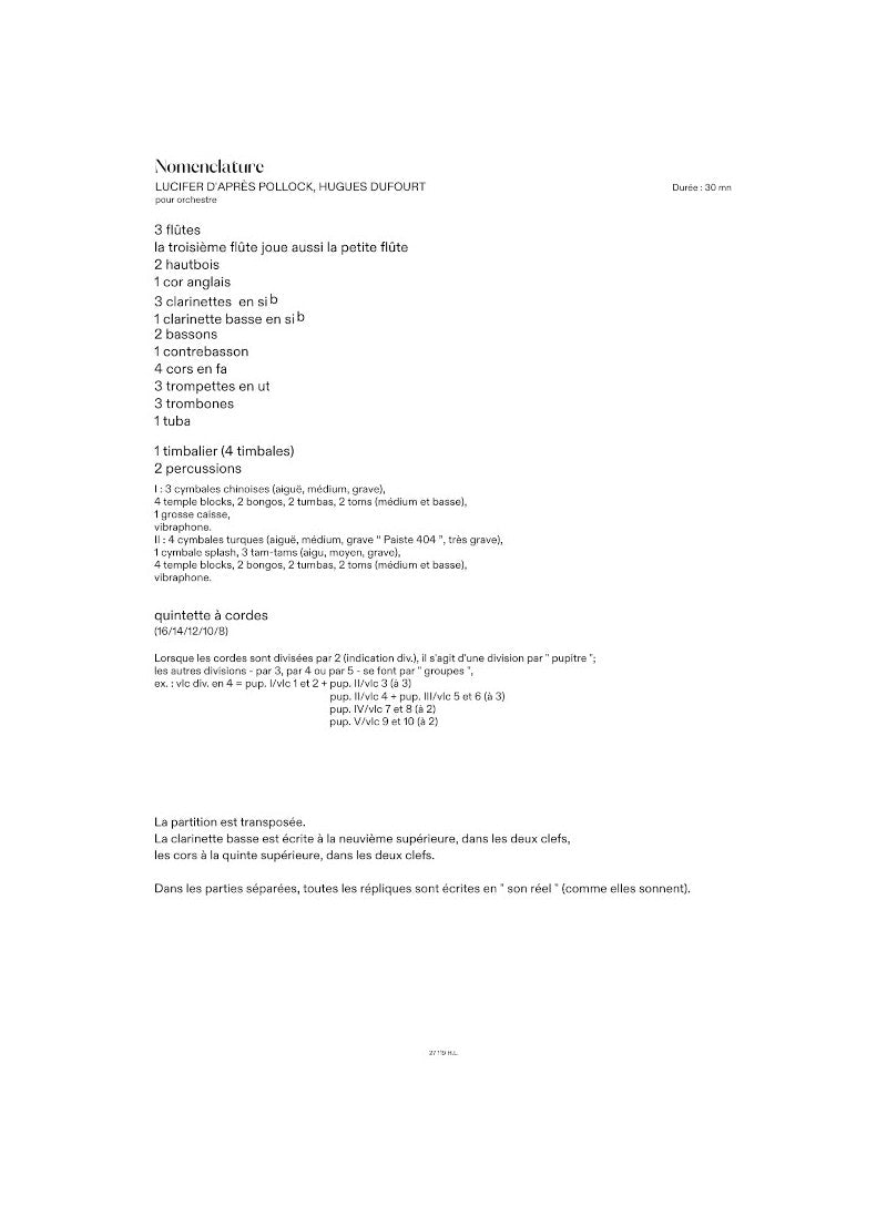 Dufourt: Lucifer d'après Pollock