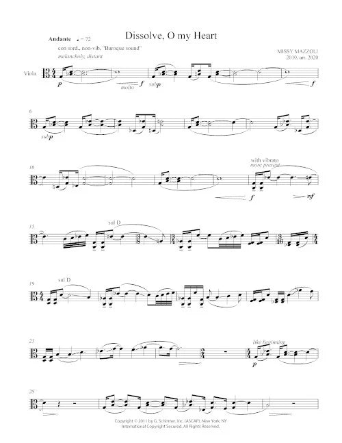 Mazzoli: Dissolve, O My Heart (Version for Viola)