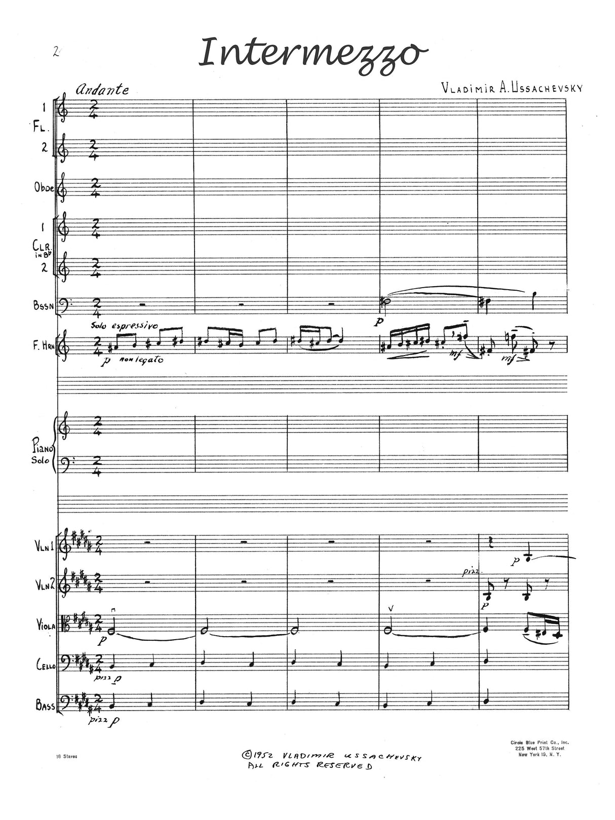 Ussachevsky: Intermezzo for Piano & Chamber Orchestra