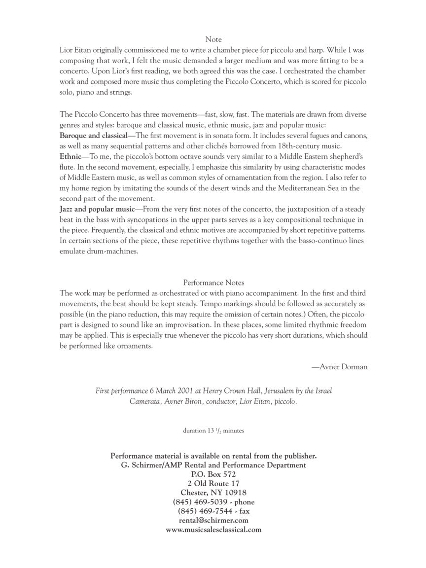 Dorman: Piccolo Concerto