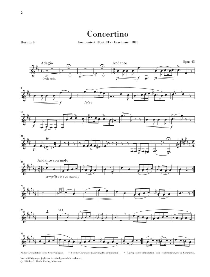 Weber: Concertino for Horn and Orchestra, Op. 45