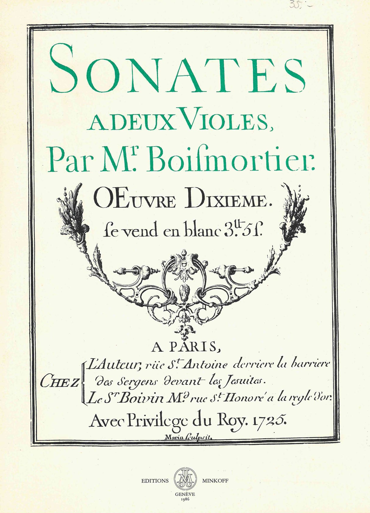 Boismortier: 6 Sonatas for 2 Viols, Op. 10