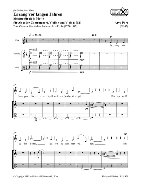 Pärt: Es sang vor langen Jahren