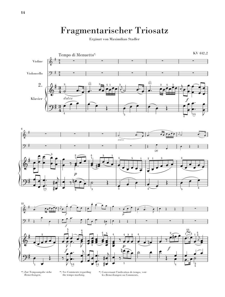 Mozart: Three Movements for Piano Trio, Fragments K. 442