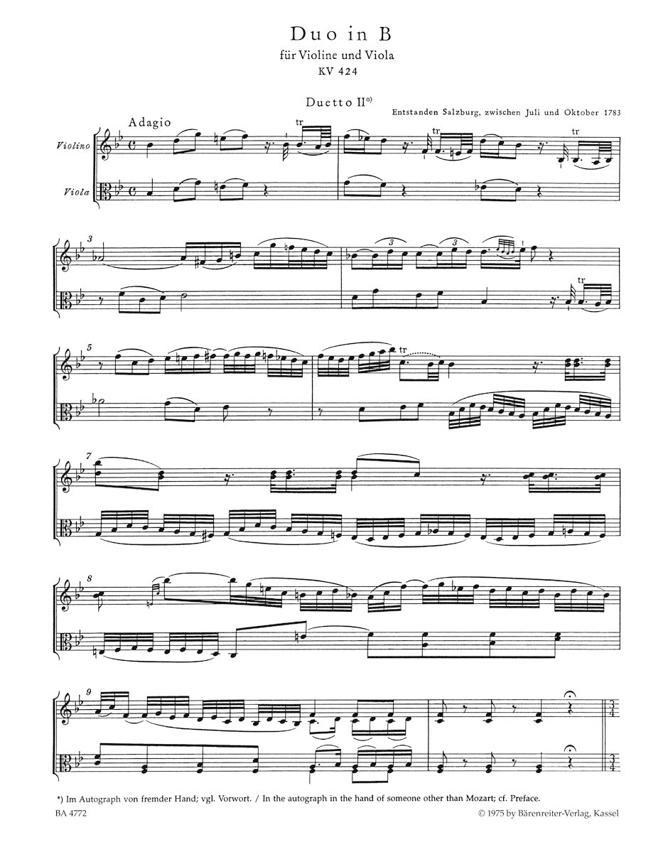 Mozart: Duets for Violin and Viola, K. 423 and 424 – Ficks Music