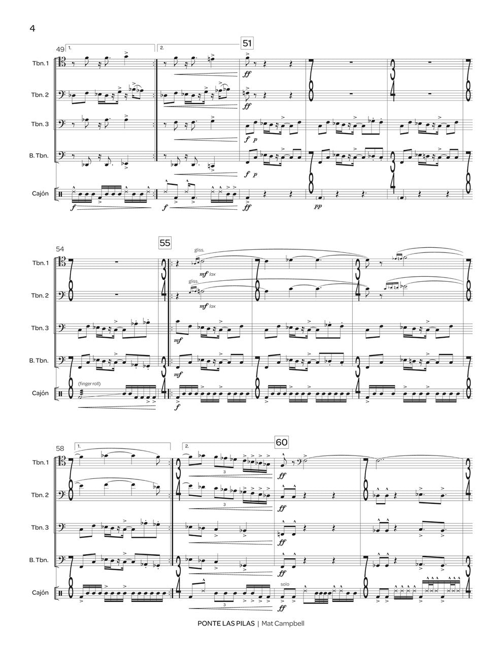 Campbell: Ponte las Pilas (Version for Trombone Quartet)
