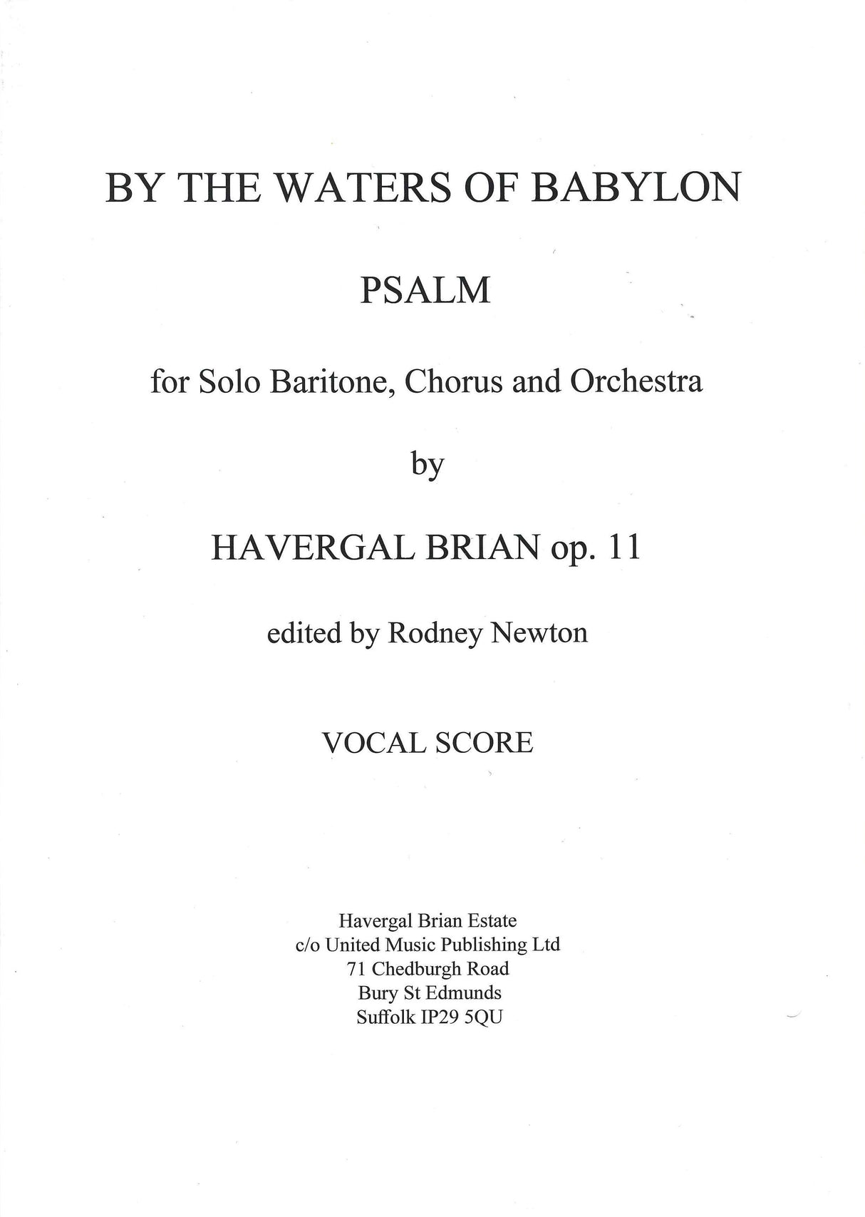 Brian: By the Waters of Babylon, Op. 11