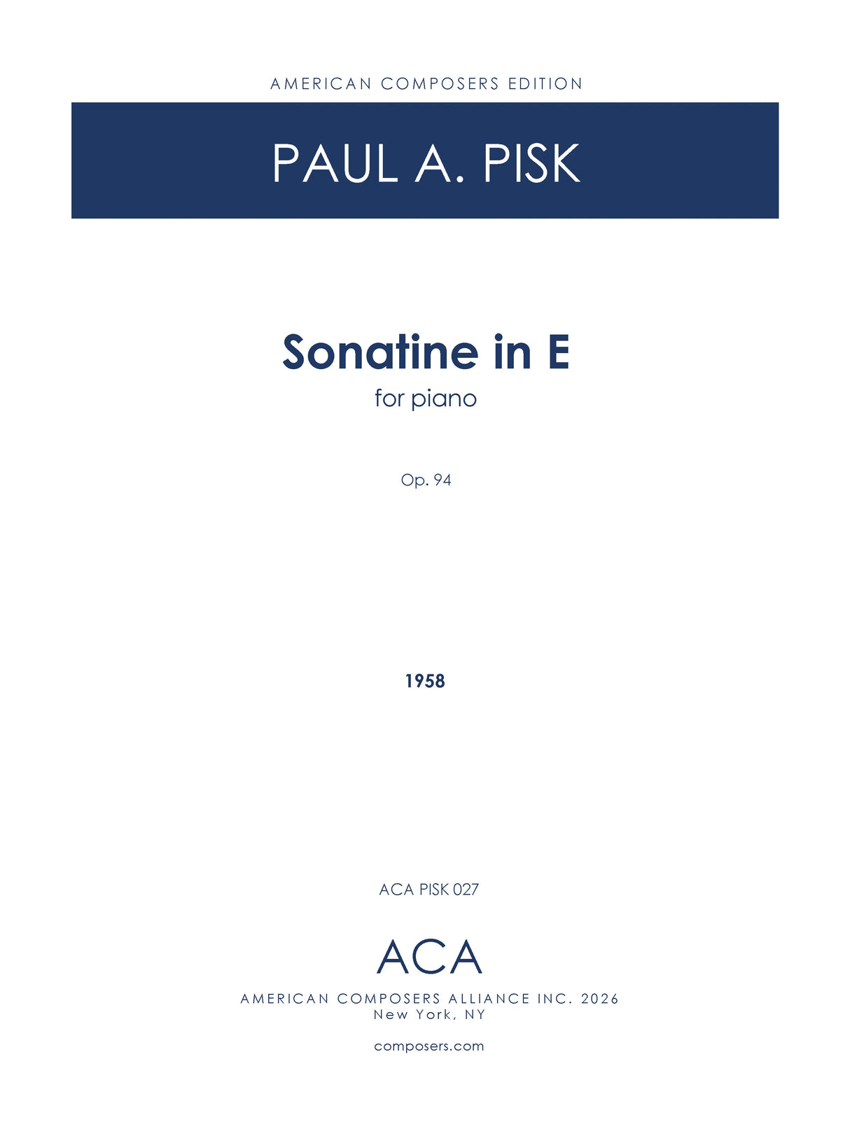 Pisk: Piano Sonatina in E Major, Op. 94