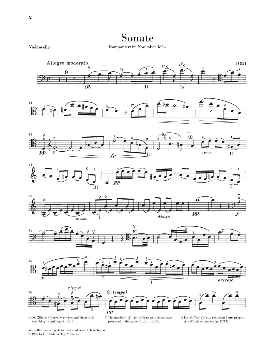 Sonaten für Cello und Klavier Schubert: Arpeggione Sonata, D 821 (arr. for cello) – Ficks Music