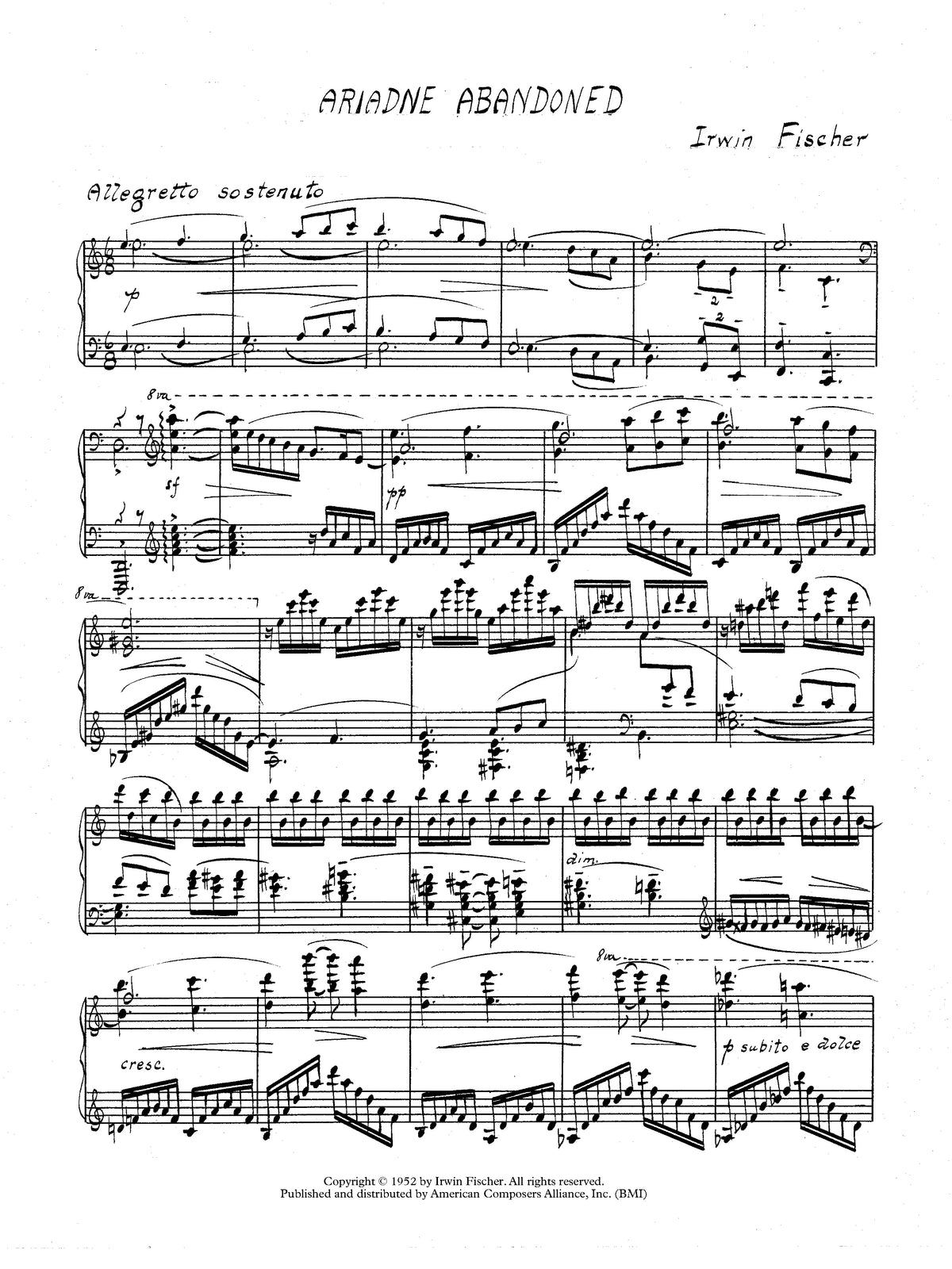 I. Fischer: Ariadne Abandoned (Version for Solo Piano)