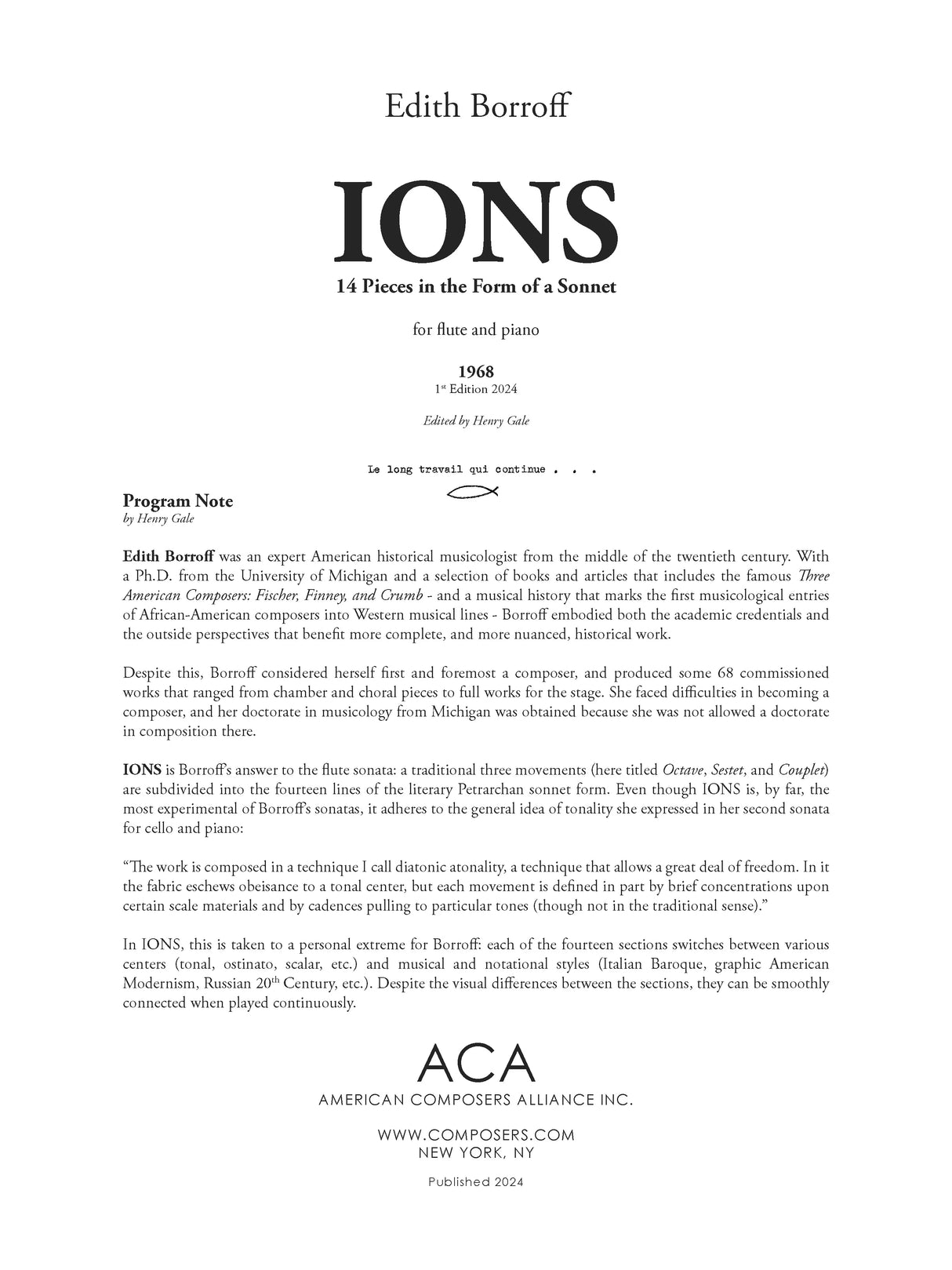 Borroff: IONS - 14 Pieces in the Form of a Sonnet
