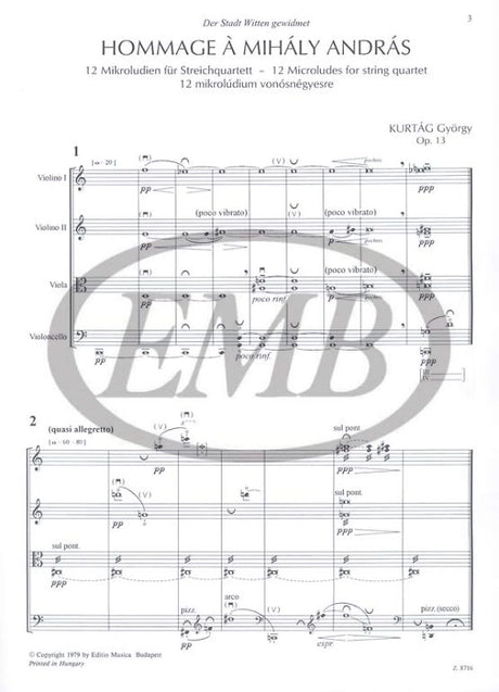 Kurtág: Hommage a András Mihály, Op. 13