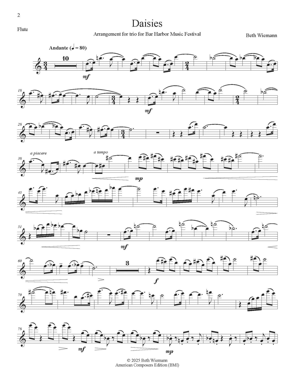 Wiemann: Daisies (Version for Flute, Cello, & Piano)