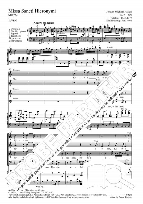 M. Haydn: Missa Sancti Hieronymi, MH 254