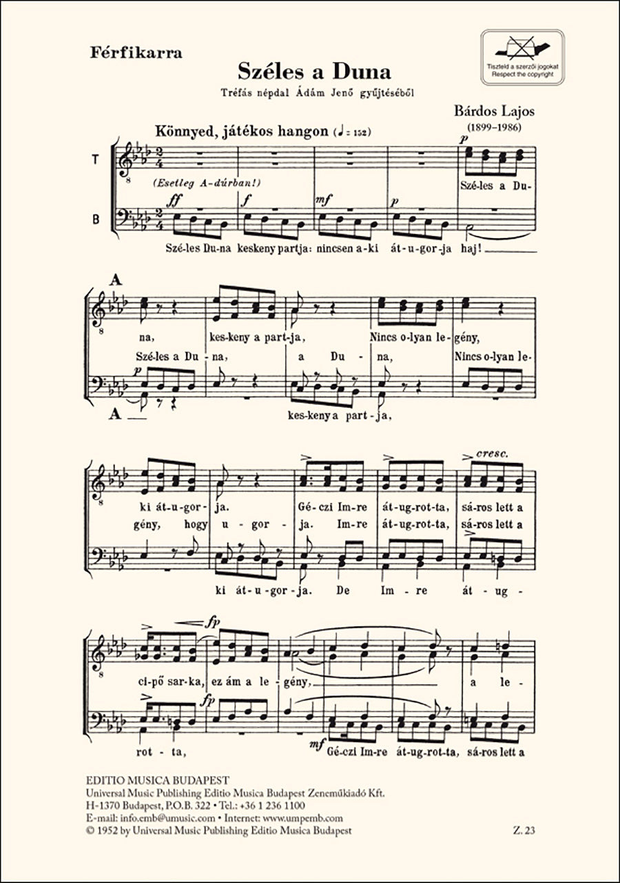 Bárdos: Széles a Duna (Version for TTBB Choir)