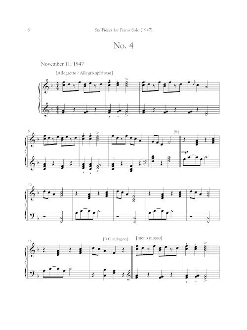 Price: Six Pieces for Piano Solo