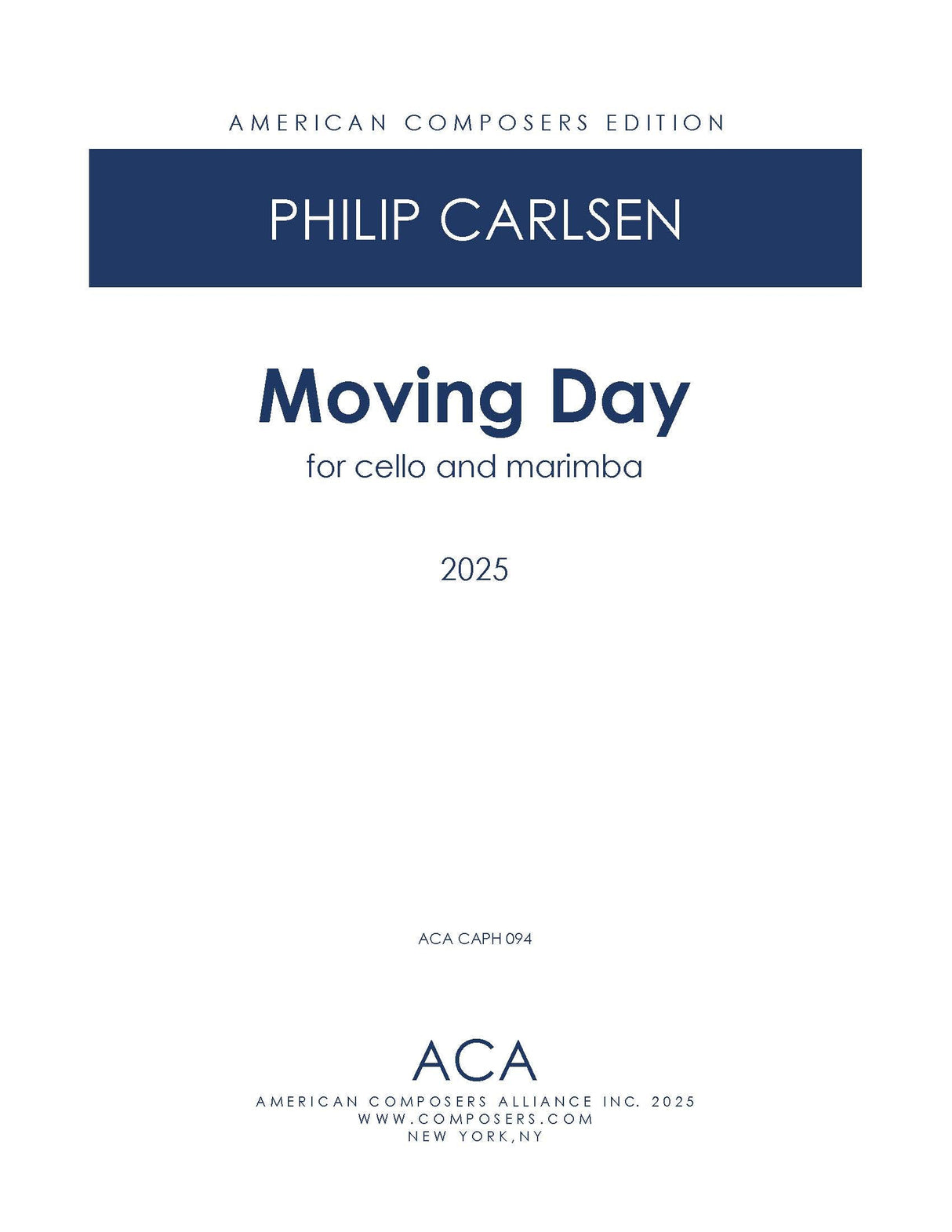 Carlsen: Moving Day (Version for Cello & Marimba)