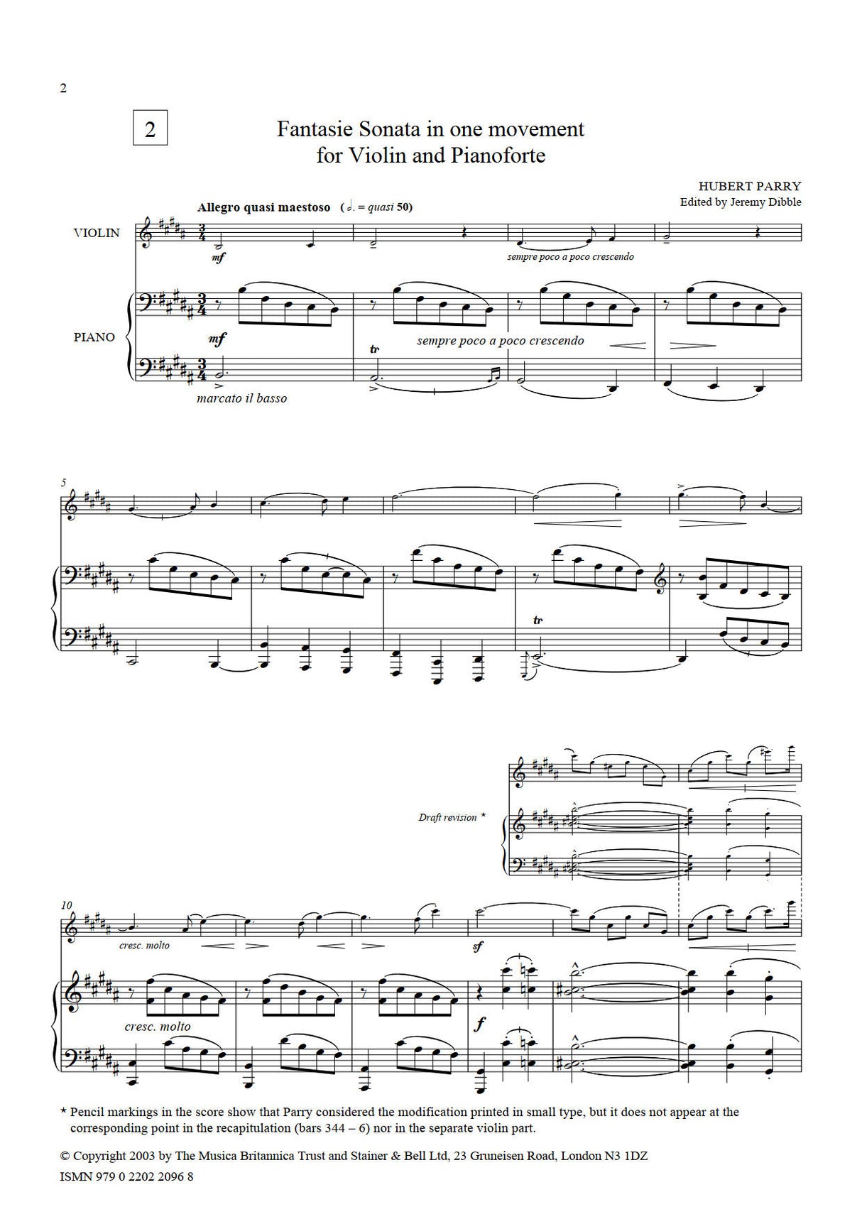 Parry: Fantasie Sonata in One Movement