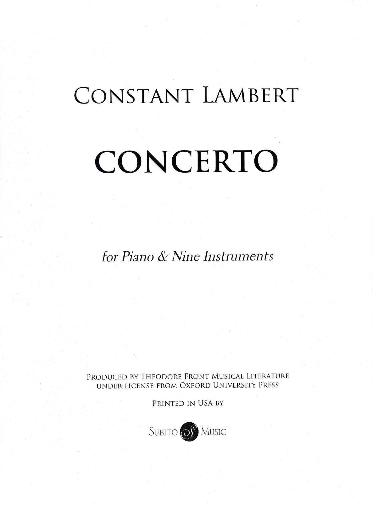 Lambert: Concerto for Piano and 9 Instruments