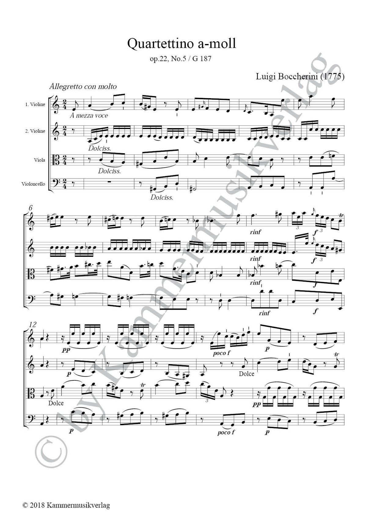 Boccherini: String Quartet in A Minor, G 187, Op. 22, No. 5