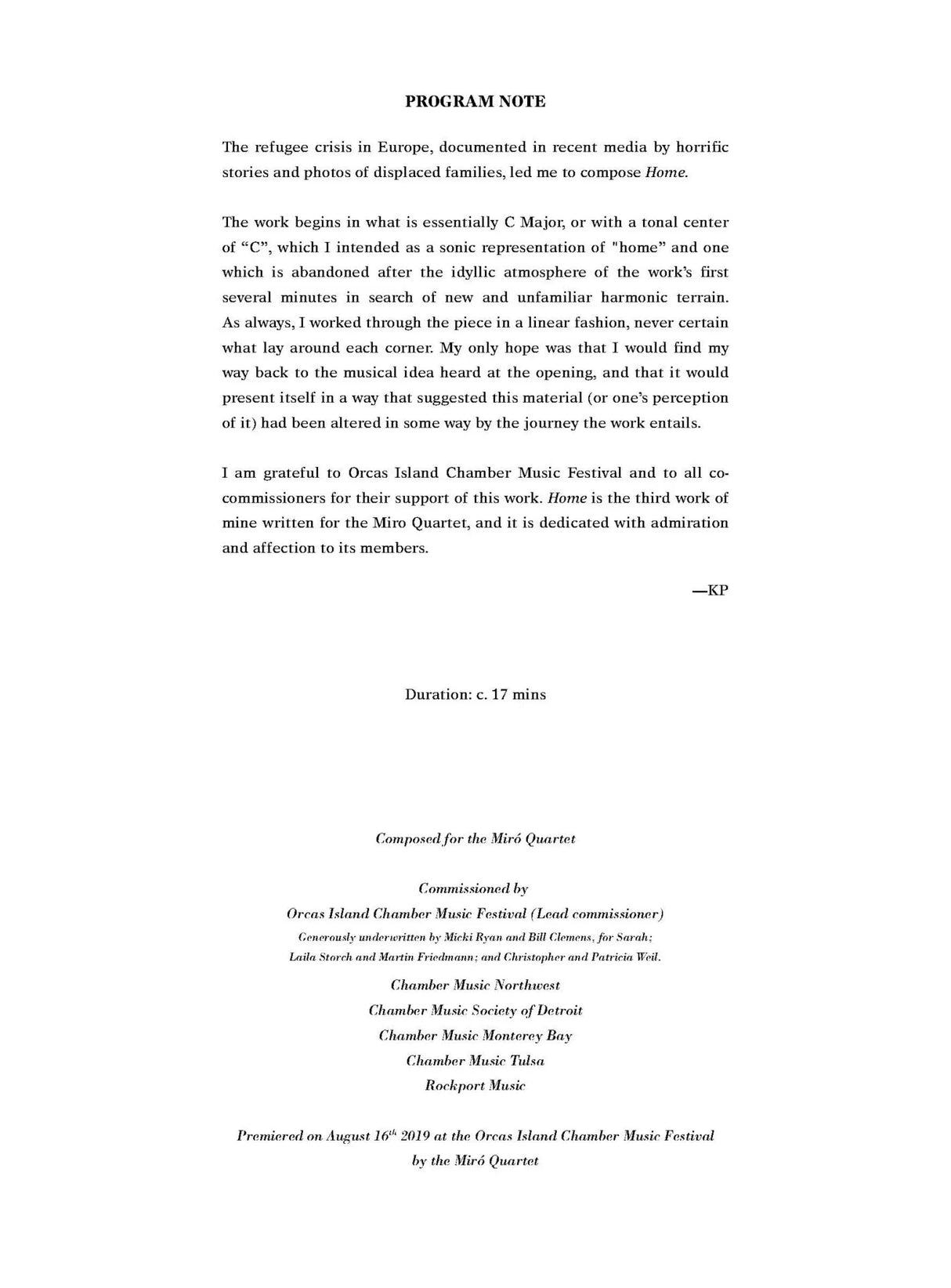 Puts: Home (Version for String Quartet)