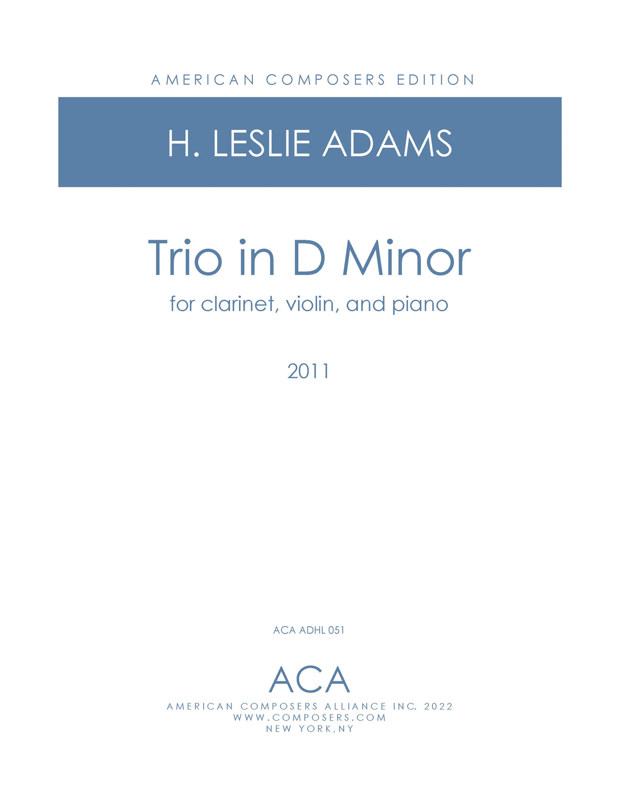 H.L. Adams: Trio in D Minor