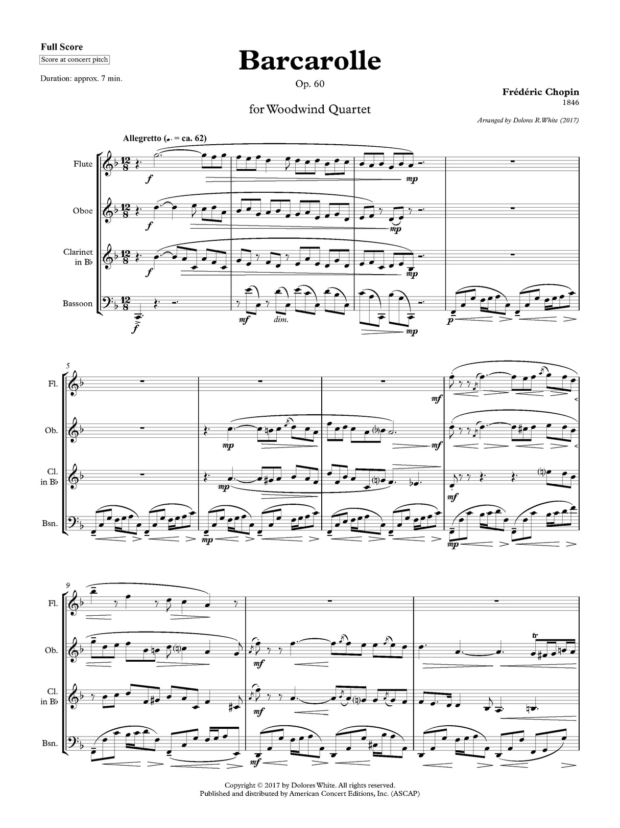 Chopin: Barcarolle, Op. 60 (arr. for woodwind quartet)