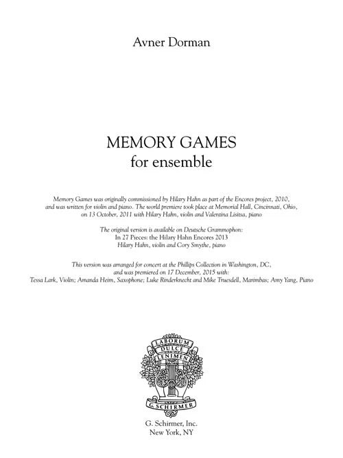 Dorman: Memory Games (for ensemble)